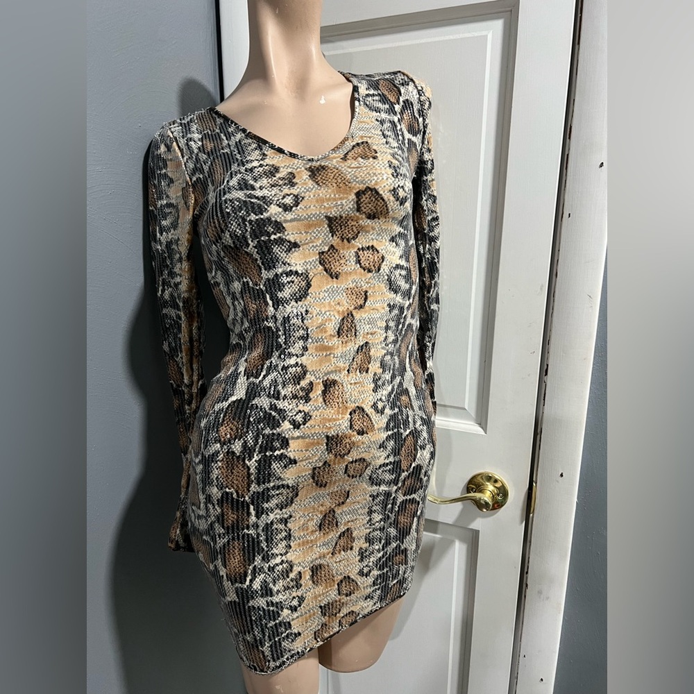 Bear Dance Leopard/snakeskin Print Long Sleeve Dress